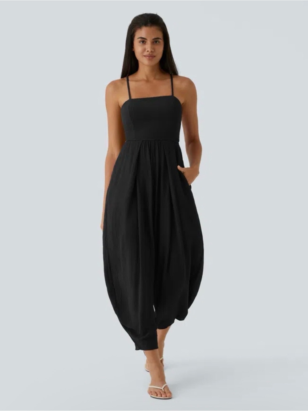 Halara Spaghetti Strap Lace Up Pocket Black Jumpsuit Medium